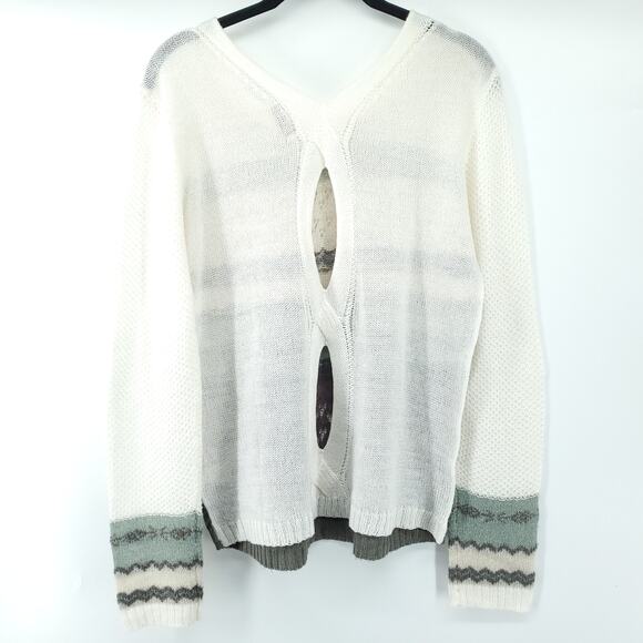 Hinge Retro Sheer Wool Mohair Blend Sheer Lace Open Knit Nordic Stripe Sweater M - Picture 7 of 10
